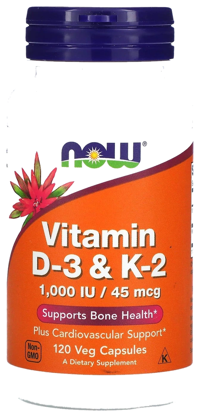 Vitamina D3 1000ui Vit K2 45mcg 120caps NOW sk c