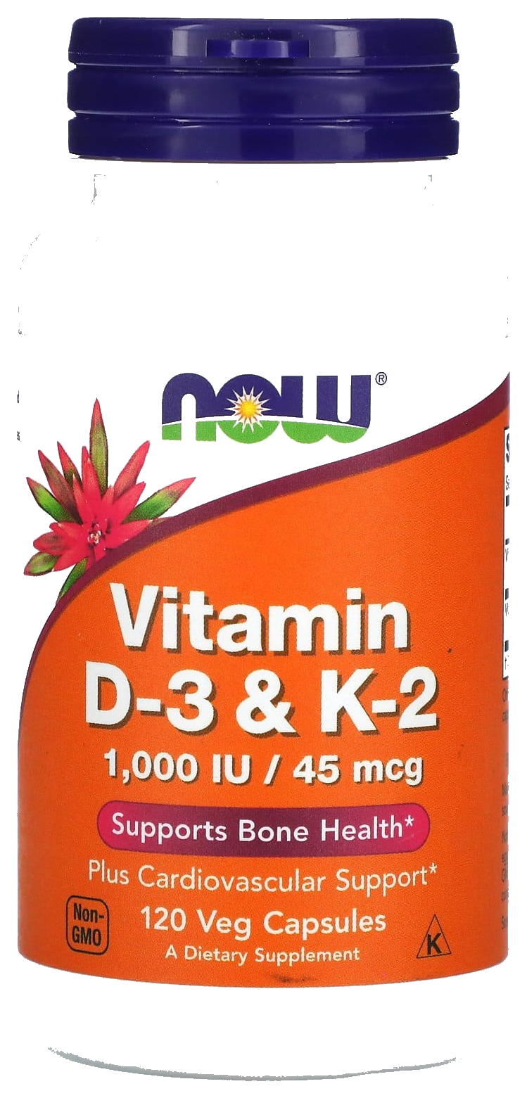 Vitamina D3 1000ui Vit K2 45mcg 120caps NOW sk c